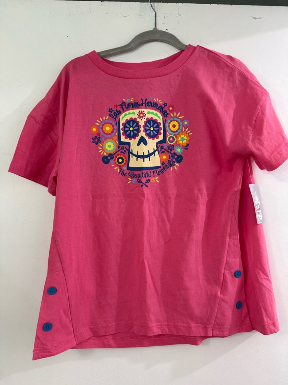 Disney Coco Las Flores Hermosas Epcot Pink Floral Sugar Skull Oversize Tee NWT S
